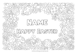 Coloring to customize Flowers Spring Butterfly Easter eggs Easter Complex coloring pages Insects Frame