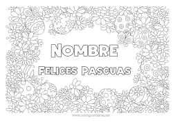 Colorear para personalizar Flores Primavera Mariposa Huevos de Pascua Pascua de Resurrección Dibujos complejos para colorear Insectos Marco