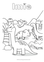 Kolorowanka do personalizacji Dinozaury Wulkan Zwierzę Tyranozaur Triceratops