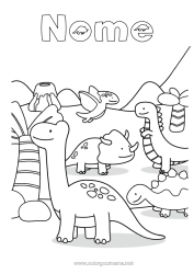 Disegno gratuito Dinosauri Vulcano Animale Tirannosauro Triceratopo