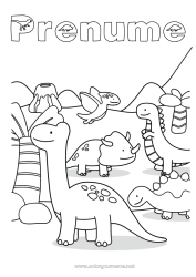 Pagină de colorat personalizată Dinozauri Vulcan Animal Tyrannosaur. Triceratops
