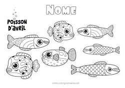Colorazione gratuita Attività per Bambini Animale Pesce Pesce d'aprile Animali marini o acquatici
