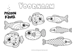 Kleurplaat aanpassen Activiteiten voor Kinderen Dier Vis 1 april Zeedieren