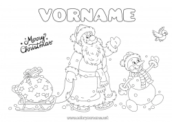 Malvorlage anpassen Weihnachtsmann Schneemann Weihnachten Geschenkesack Schlitten 