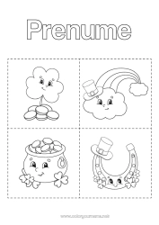 Pagină de colorat personalizată Cazan magic Activități pentru copii Trifoi Irlanda Călcâi de cal Sărbătoarea Sfântului Patrick Curcubeu Simboluri Piese Carduri educaționale