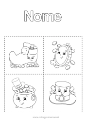 Desenho grátis Caldeirão mágico Sorte Dia de São Patrício Chapéu Símbolos Desenhos para colorir fáceis Sapato Peças Cartões Educativos