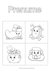 Pagină de colorat personalizată Cazan magic Șansă Sărbătoarea Sfântului Patrick Pălărie Simboluri Desene de colorat ușoare Încălțăminte Piese Carduri educaționale