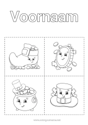 Gratis kleurplaat Toverketel Geluk Saint Patrick's Day Hoed Symbolen Eenvoudige kleurplaten Schoen Stukken Educatieve Flashcards