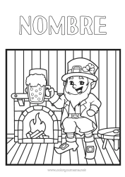 Colorear gratis Chimenea Día de San Patricio Sombrero Bebidas Cerveza