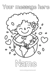 Colouring to customise Heart Girl Ecology Earth Earth Day