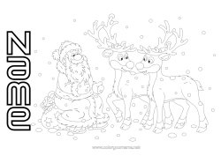 Free colouring Father Christmas Reindeer Christmas Forest animals