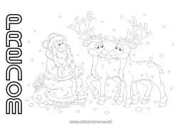 Coloriage gratuit Père Noël Renne Noël Animaux de la forêt