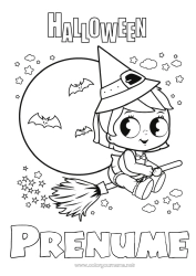 Pagină de colorat personalizată Mătură Vrăjitoare Drăguț Halloween Înscriere 
