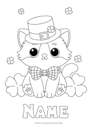 Colouring to customise Cat Cute Animal Clover St Patrick's Day Hat Dogs And Cats