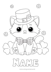 Free drawing Cat Kawaii Animal Clover Saint Patrick's Day Hat Dog and cat