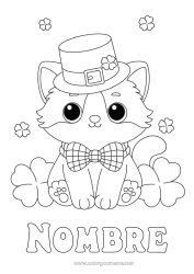 Colorear gratis Cat Kawaii Animales Trébol Día de San Patricio Sombrero Perros y gatos