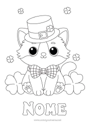 Desenho grátis Gato Kawaii Animal Trevo Dia de São Patrício Chapéu Cães e gatos