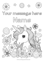 Colouring to customise Flowers Unicorn Spring Animal Dragons, Unicorns, And Fantastical Creatures