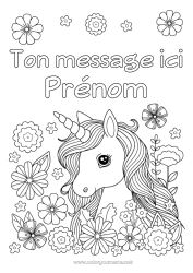 Coloriage à personnaliser Fleurs Licorne Printemps Animal Dragons, licornes et animaux fantastiques