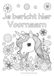 Gratis kleurplaat Bloemen Eenhoorn Lente Dier Draken, eenhoorns en fantastische dieren