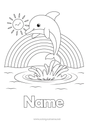 Free coloring Sun Animal Dolphin Rainbow Easy coloring pages Marine or aquatic animals