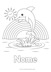 Desenho grátis Sol Animal Golfinho Arco-íris Desenhos para colorir fáceis Animais marinhos ou aquáticos