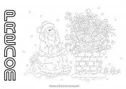 Coloriage gratuit Père Noël Noël Nourriture Cheminée