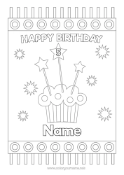 Colouring to customise Cake Birthday Stars Happy Birthday Message Customisable Age Celebrated