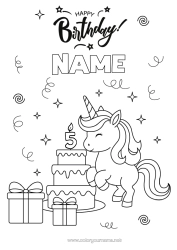 Free colouring Cake Gifts Birthday Cute Unicorn Animal Happy birthday message Customisable age celebrated Dragons, unicorns, and fantastical creatures