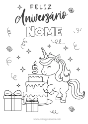 Desenho grátis Bolo Presentes Aniversário Kawaii Unicórnio Animal Feliz aniversário (francês) Mensagem Idade comemorada personalizável Dragões, unicórnios e animais fantásticos