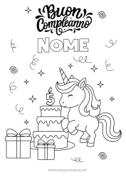 Disegno gratuito Torta Regali Compleanno Kawaii Unicorno Animale Buon compleanno (francese) Messaggio Età festeggiata personalizzabile Draghi, unicorni e animali fantastici