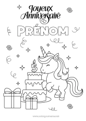 Dessin gratuit Gâteau Cadeaux Anniversaire Kawaii Licorne Animal Joyeux anniversaire (français) Message Age fêté personnalisable Dragons, licornes et animaux fantastiques
