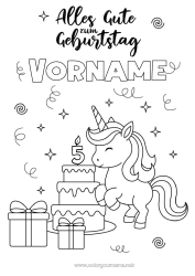Kostenlose Zeichnung Kuchen Geschenke Geburtstag Kawaii Einhorn Tier Alles Gute zum Geburtstag (Französisch) Nachricht Angepasstes Geburtstagsalter Drachen, Einhörner und fantastische Tiere