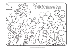 Gratis kleurplaat Bloemen Lente Vlinder Dier Bij Fruit Aardbei Insecten