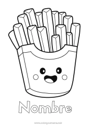 Colorear gratis Kawaii Alimento Dibujos fáciles para colorear Patatas fritas
