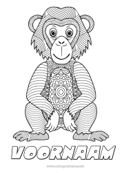 Kleurplaat aanpassen Mandala Dier Aap Zentangle Wilde dieren van Afrika