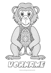 Kostenlose Malvorlage Mandala Tier Affe Zentangle Wilde Tiere Afrikas