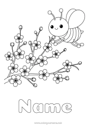 Colouring to customise Flowers Spring Animal Bee Insects Cherry Tree