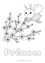 Coloriage gratuit Fleurs Printemps Animal Abeille Insectes Cerisier
