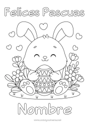 Colorear gratis Kawaii Conejo Animales Huevos de Pascua Pascua de Resurrección Animales del bosque