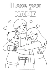 Colouring to customise Dad Girl Boy Child "I Love You" Family Hug