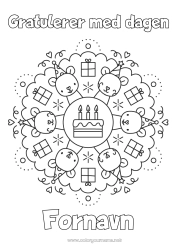 Gratis fargelegging Lys Kake Gaver Bursdag Mandala Mus Gratulerer med dagen! Skogsdyr