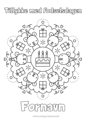 Farvelægningssiden tilpasning Stearinlys Kage Gaver Fødselsdag Mandala Mus Tillykke med fødselsdagen! Skovens dyr