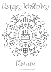 Colouring to customise Candle Cake Gifts Birthday Mandala Mouse Happy Birthday Message Forest Animals