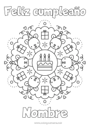 Colorear gratis Vela Tarta Regalos Cumpleaños Mandala Ratón Mensaje de feliz cumpleaños (inglés) Animales del bosque