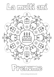 Pagină de colorat personalizată Lumânare Tort Cadouri Aniversare Mandala Șoarece La mulți ani! Animale din pădure