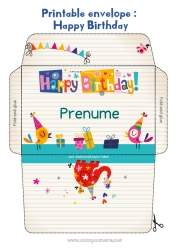 Pagină de colorat gratuită Aniversare Plic La mulți ani! Plic de imprimat