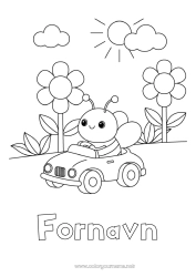 Gratis tegning Blomster Forår Køretøjer Bil Dyr Bi Nem farvelægning Insekter Biler, varevogne og campingvogne