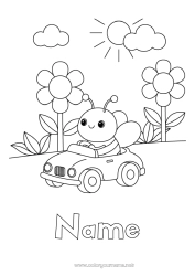 Free drawing Flowers Spring Vehicles Car Animal Bee Easy coloring pages Insects Cars, vans, and motorhomes