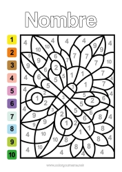 Colorear gratis Número Primavera Mariposa Colorear por números Actividades para niños Animales Insectos